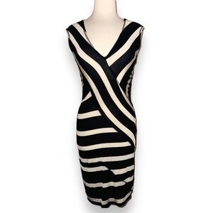 FP2 Tracy Reese Women's Dress White Black Striped Medium Rayon Spandex Y2K